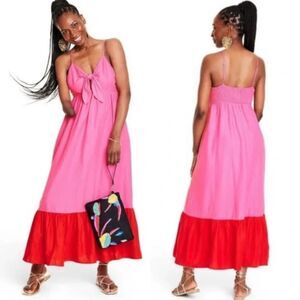 Tabitha Brown x Target Linen Blend Bright Pink Maxi Dress Size M